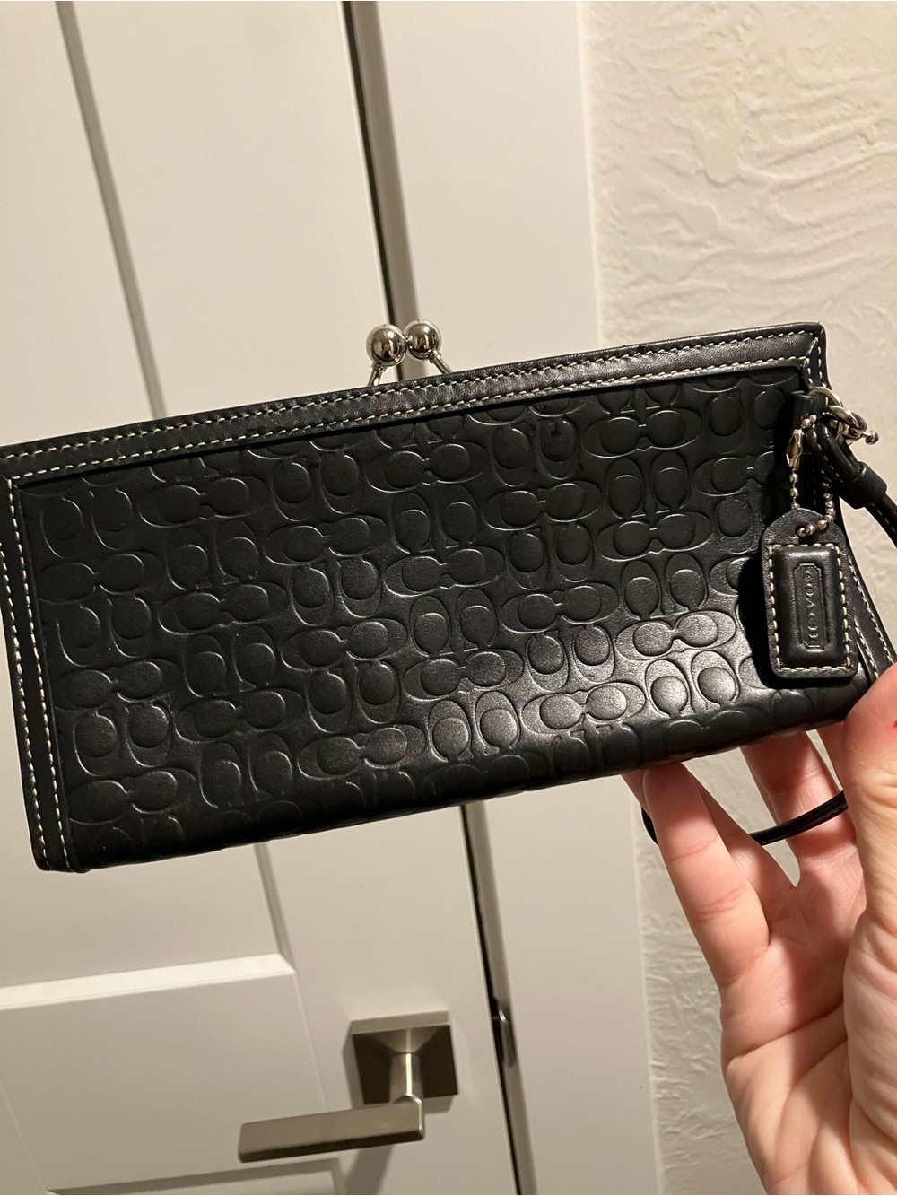 Y2K Coach Black Embossed Signature Leather Clutch